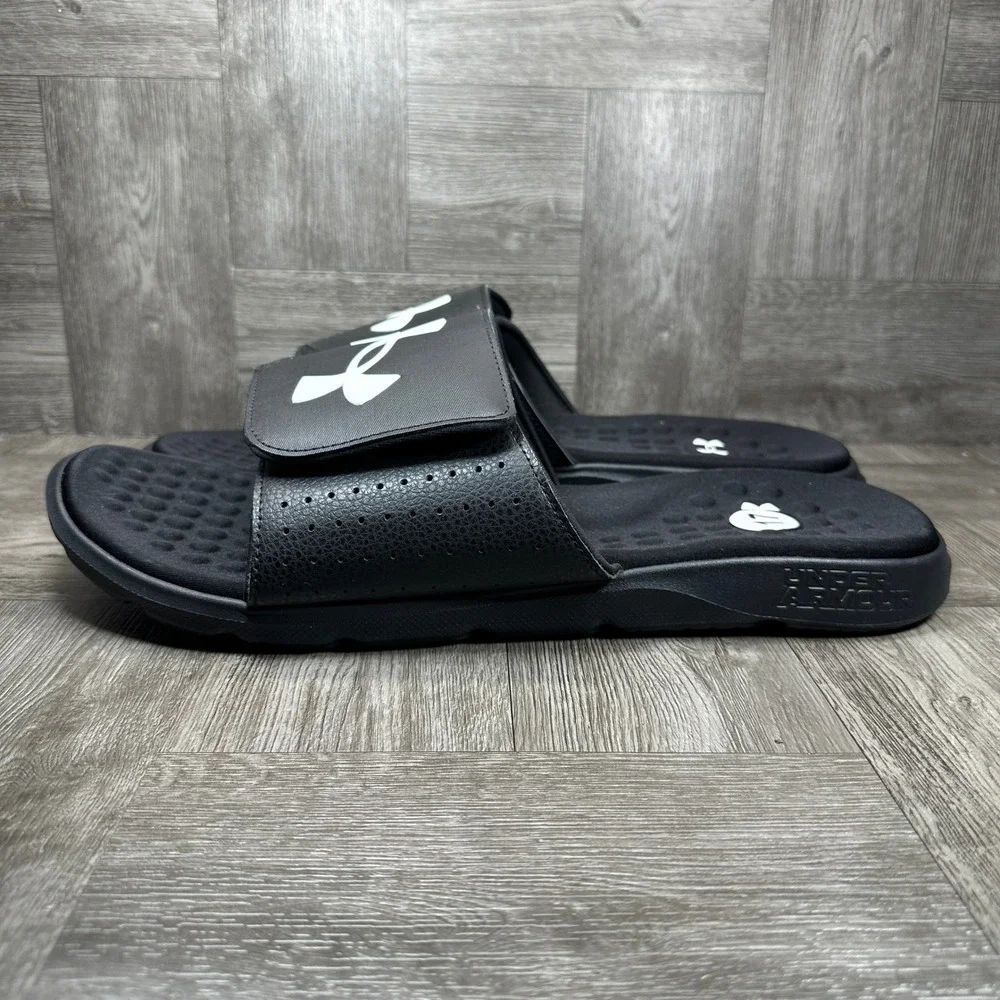 Under Armour Ignite VI Slides Mens 17 Black Memory Foam NEW 3026023-001